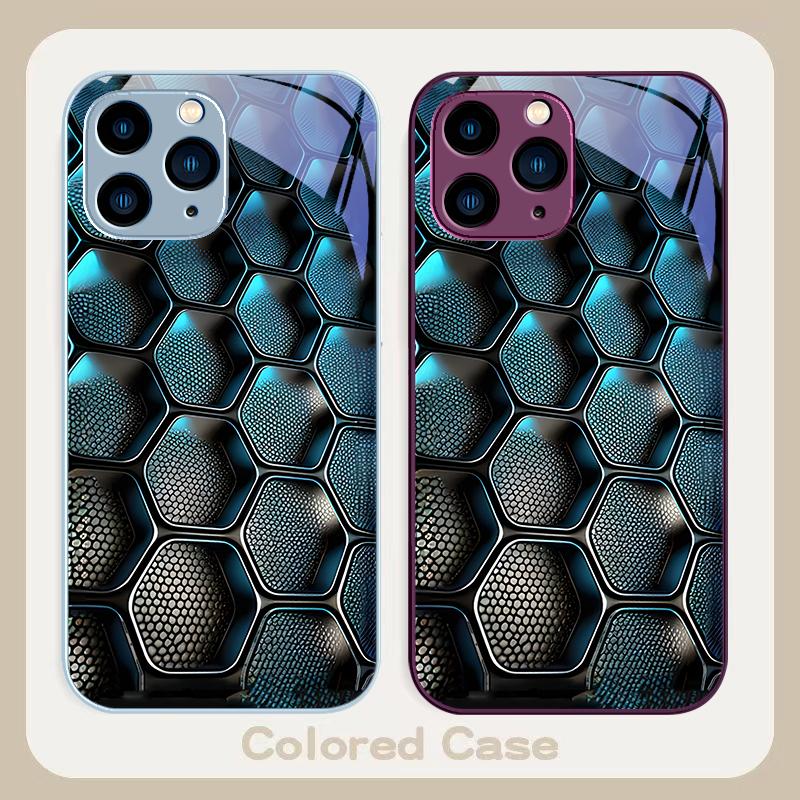 Синий градиентная сетка Для IPhone 16 Plus 15 14 13 12 Mini 11 Pro Max X XS XR 7 8 Plus 2022 Закаленное стекло Чехол для телефона