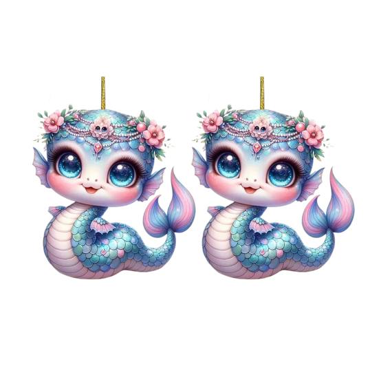 Подвеска в виде змеи-русалки, акриловое плоское украшение для автомобиля на Рождество, подвесная подвеска на елку, милый мультяшный подарок для влюбленных русалок на Рождество