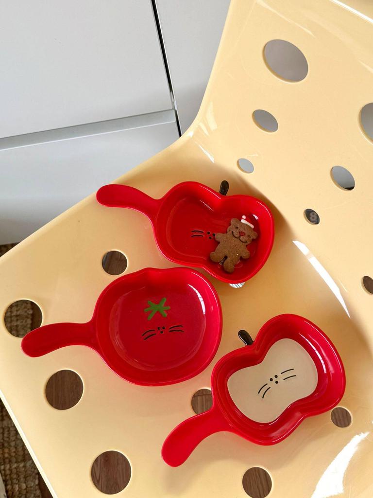 Высококачественная милая мультяшная форма для выпечки и керамическая тарелка в форме яблока с ручкой для дома и питомцев