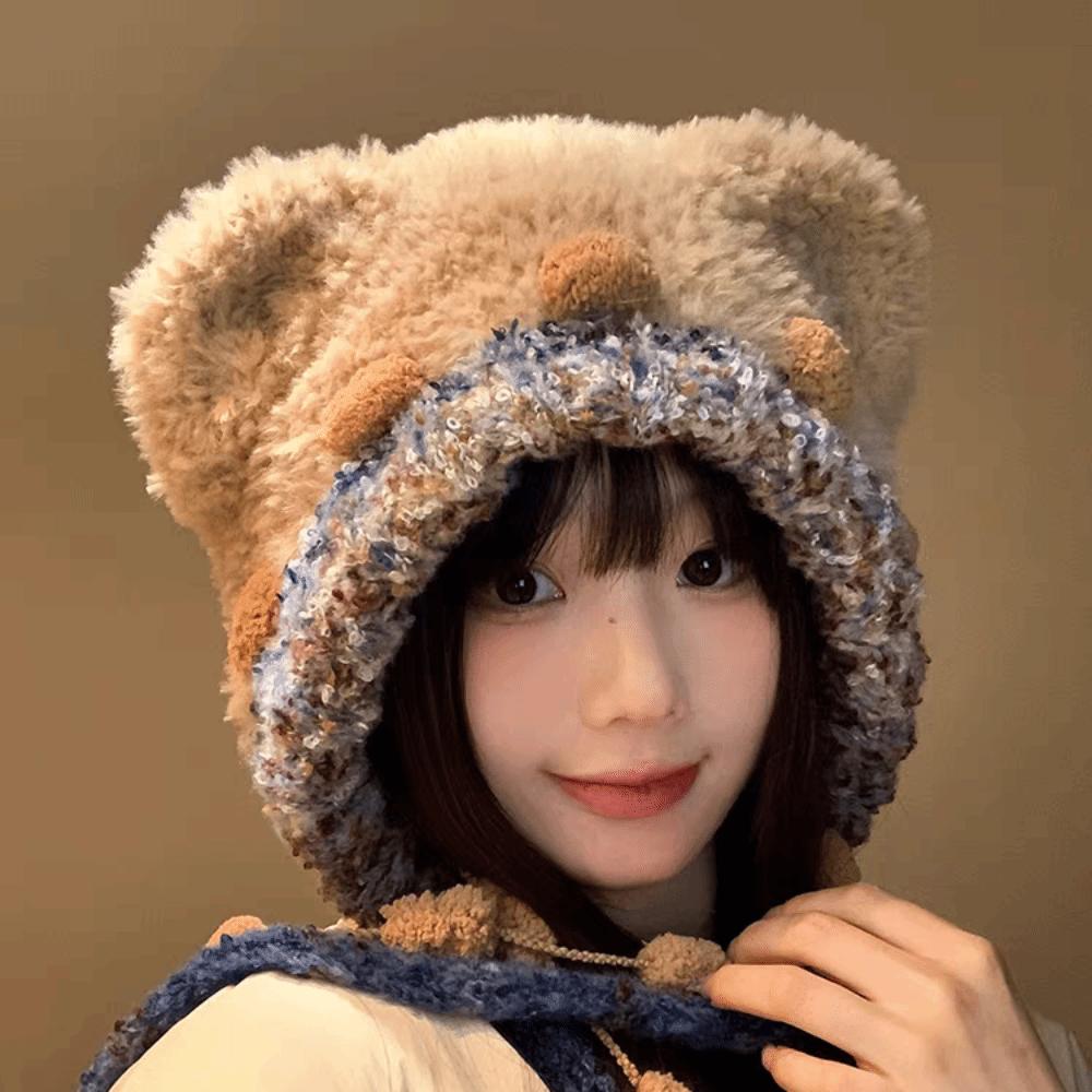 Cartoon Bear Ear Plush Hat Fluffy Winter Warm Hat Leisure Lei Feng Hat Children