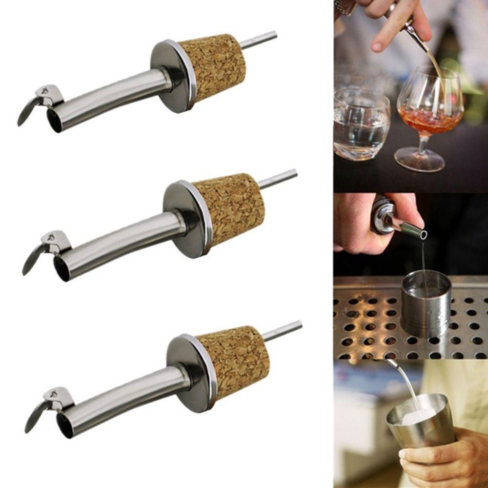 1/3PCS Metal Barware With Cover Bottle Stopper Wine Pourer Wooden Cork Oil Dispenser