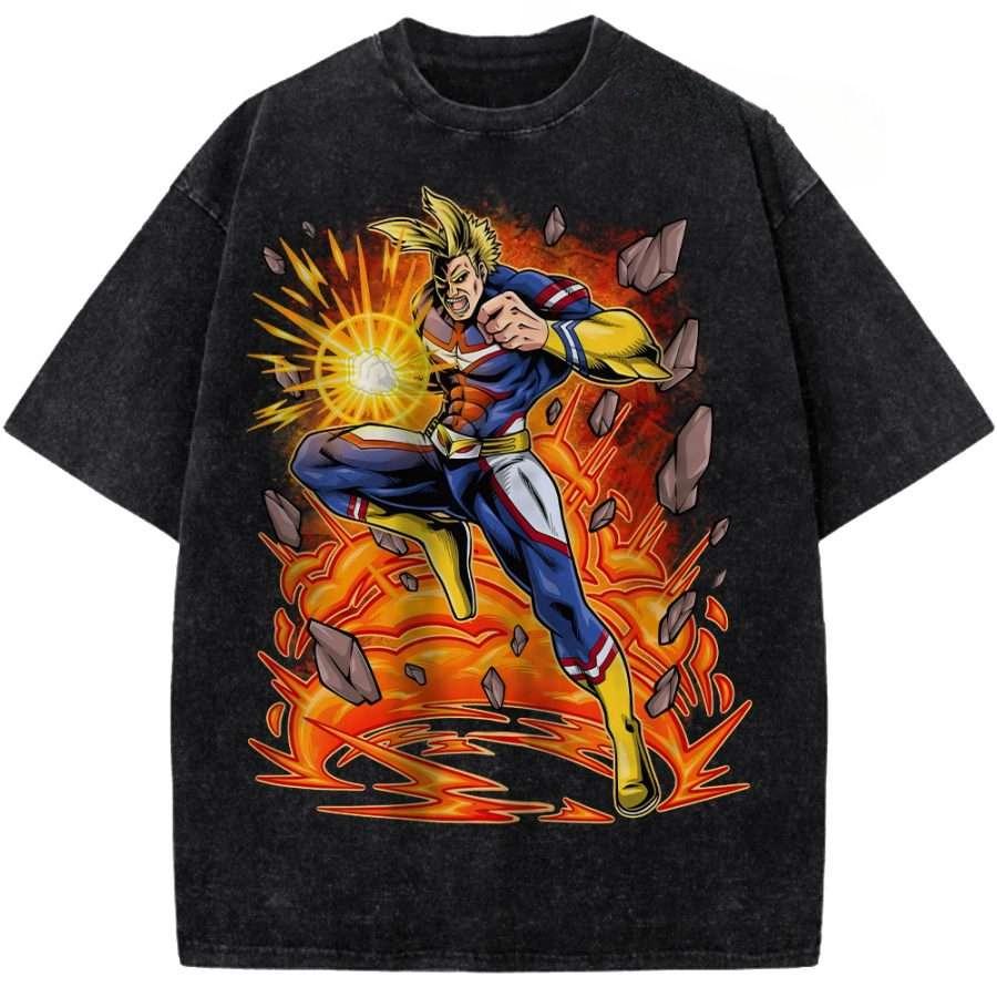 Hot Anime My Hero Academia All Might Graphic Tee Men Women Clothing Washed Cotton Tshirt Casual Loose Tshirt Harajuku T Shirt