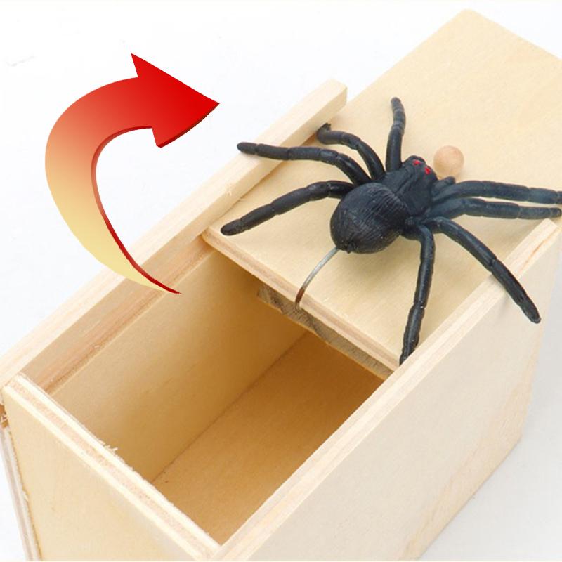 Funny Scare Box Prank Spider Wooden Fidget Anti-stress Interest Play Trick Joke Surprise Adult Halloween Toys for Children Gifts