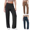 Women  Elastic High Waist Pant Casual Active  Fit Wide Leg Long Pants Trousers With Pockets