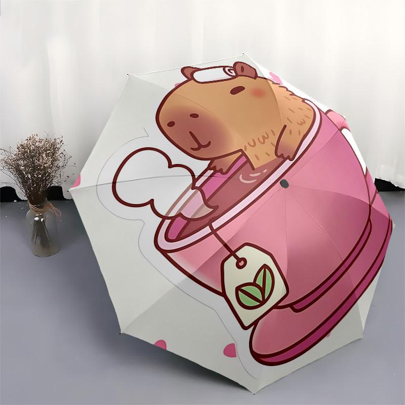 Capybara,Tea Cup Automatic Folding umbrella Compact 8 rib Design,Unique Style,Suitable for Everyday Outdoor Use,Perfect Gift for Frien