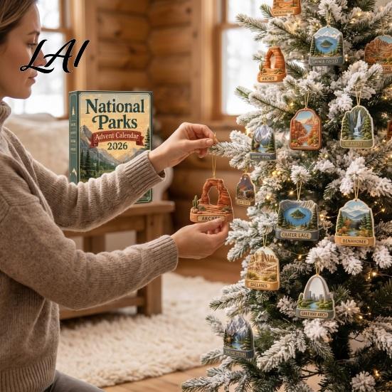 Kids Christmas Party Favors National Parks 24 Days 2026 Advent Calendar Coutdown to Decoration with Holiday Gift for 2D Acrylic Landscape Hanging