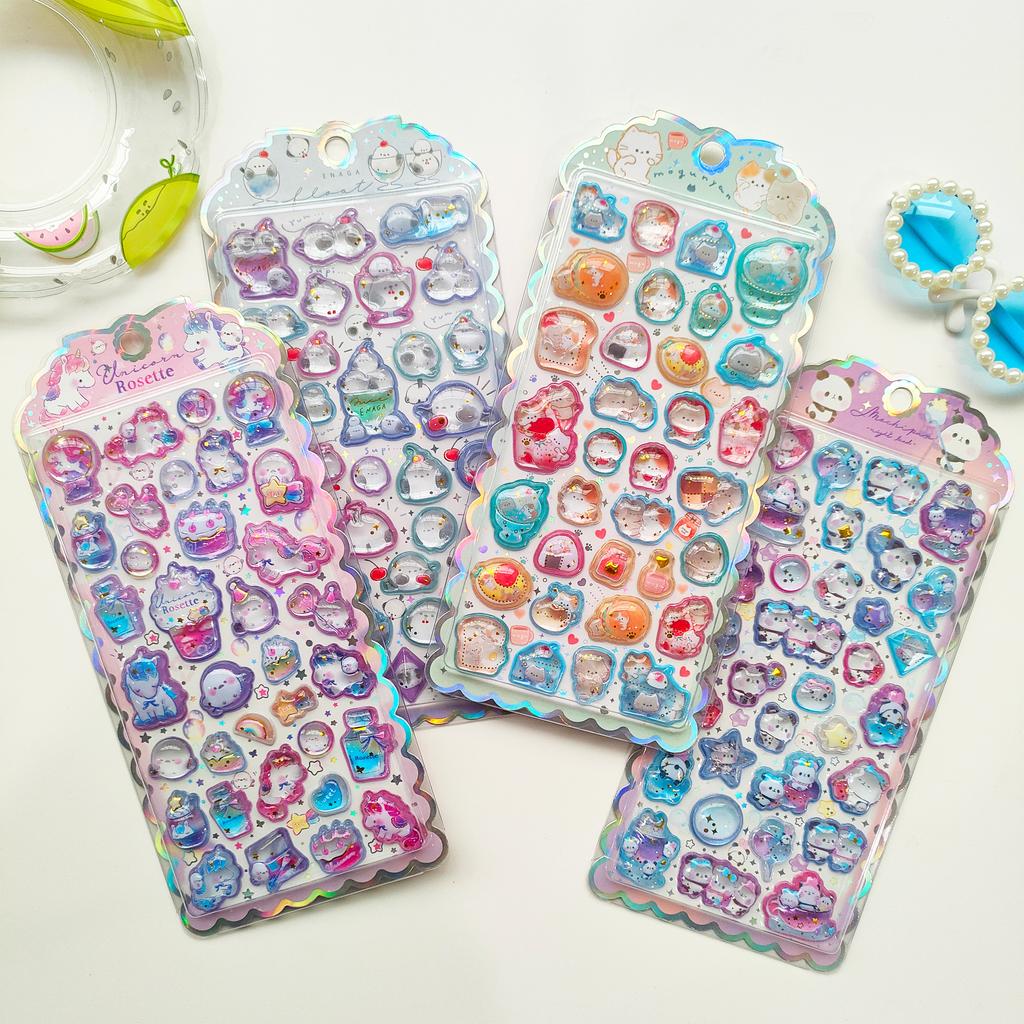 New Japanese Kids Reward 3D Relief Stickers - Cute Cartoon Crystal Gem Diamond Decals for DIY Journal Crafts & Gift Presents