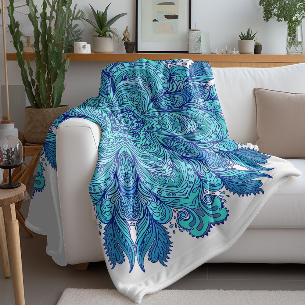 Boho Floral Watercolor Blue Print Blanket Soft Throw Bed Sofa Cover Decorative Quilt Bedspread