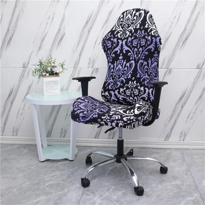 Office Computer Gaming Chair Covers Stretch Spandex Armchair Gamer Seat Cover Printed Household Racing Desk Rotating Slipcovers