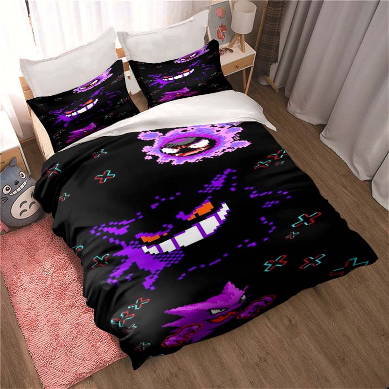 Gengar print bedding sets in various styles, 3-piece sets, extra-large pillowcases, adult bedspreads, bedroom bedding sets.