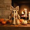 Patchwork Ghost Halloween Decor Handmade Ghost with Pumpkin Bucket And Floral Bow Vintage Tabletop Ornament for Shelf Home Decoration