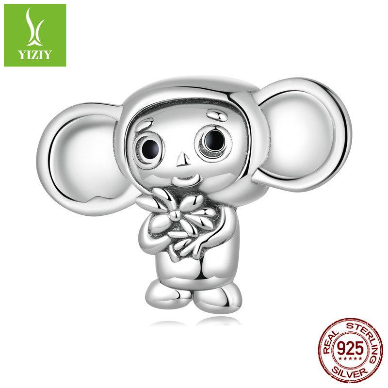 Cute And Playful Monkey Diy Bracelet Necklace Pendant, Fun Little Animal S925 Sterling Silver Big-Eared Monkey String.