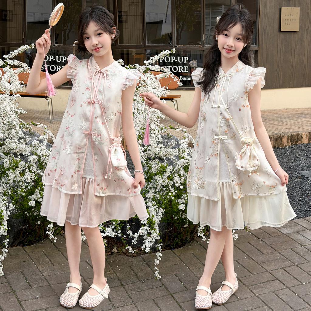 Girls' dress cheongsam dress 2026 new summer children's mid to large children's stylish little girls' dress princess dress