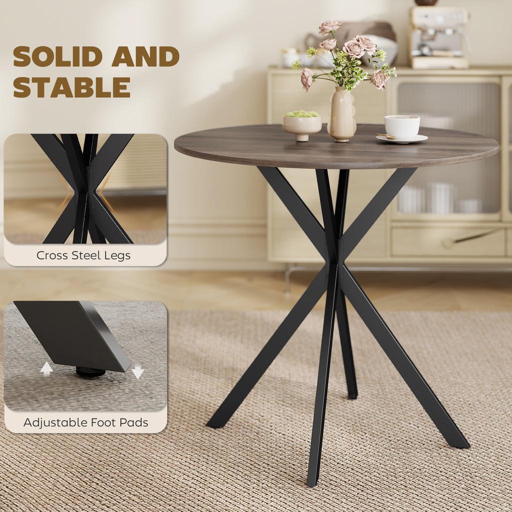80cm Industrial Round Dining Table - Brown