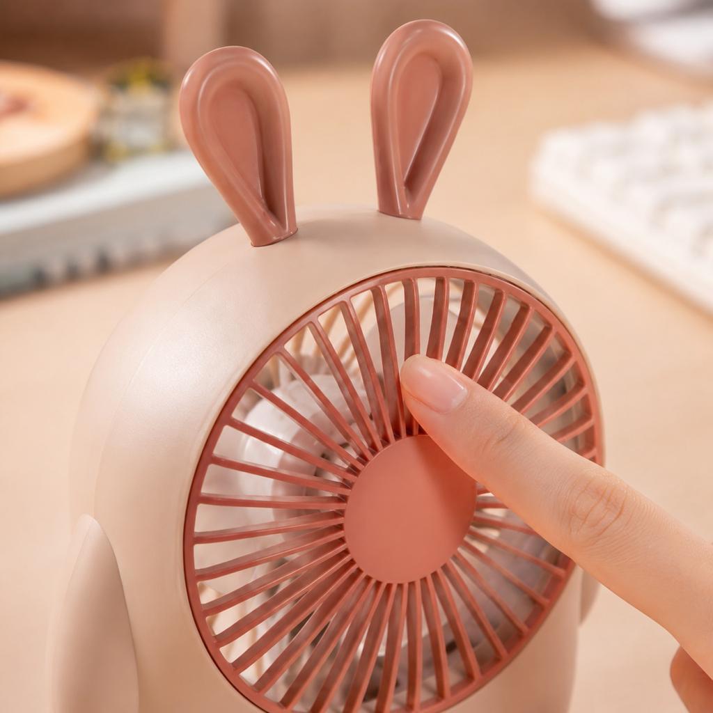 Rechargeable Desktop Fan with Cute Rabbit Shape Small Portable USB Powered Personal Cooling Fan for Office Home Travel Use