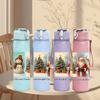 1PC Christmas Santa Snowman Scene 750ml Color Plastic Sports Water Bottle Leakproof Flip Straw Lid Suitable for Sports Office Home Use