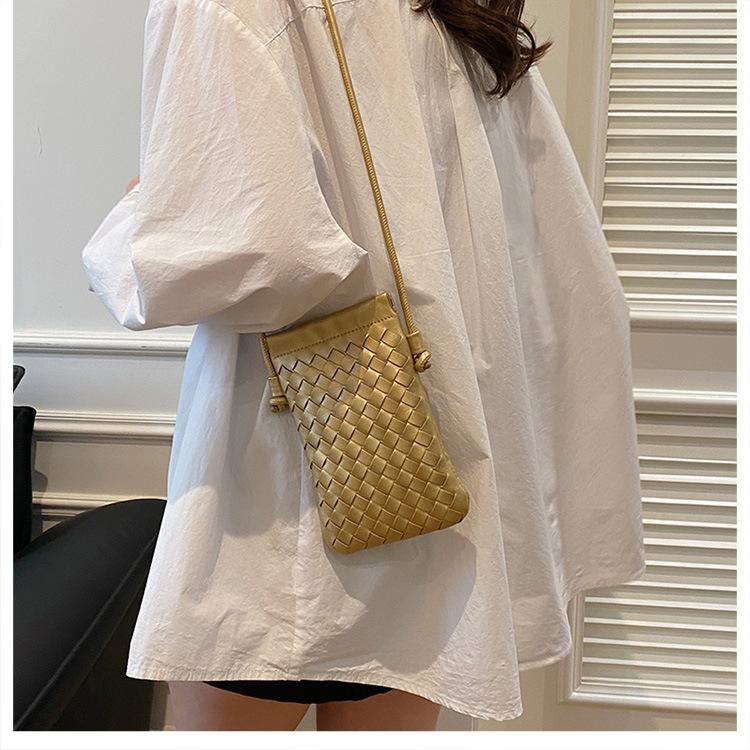 Fashionable Retro Phone Bag Woven Texture Mini Shoulder Crossbody Bag Casual Solid Color Change Storage Bag for Women