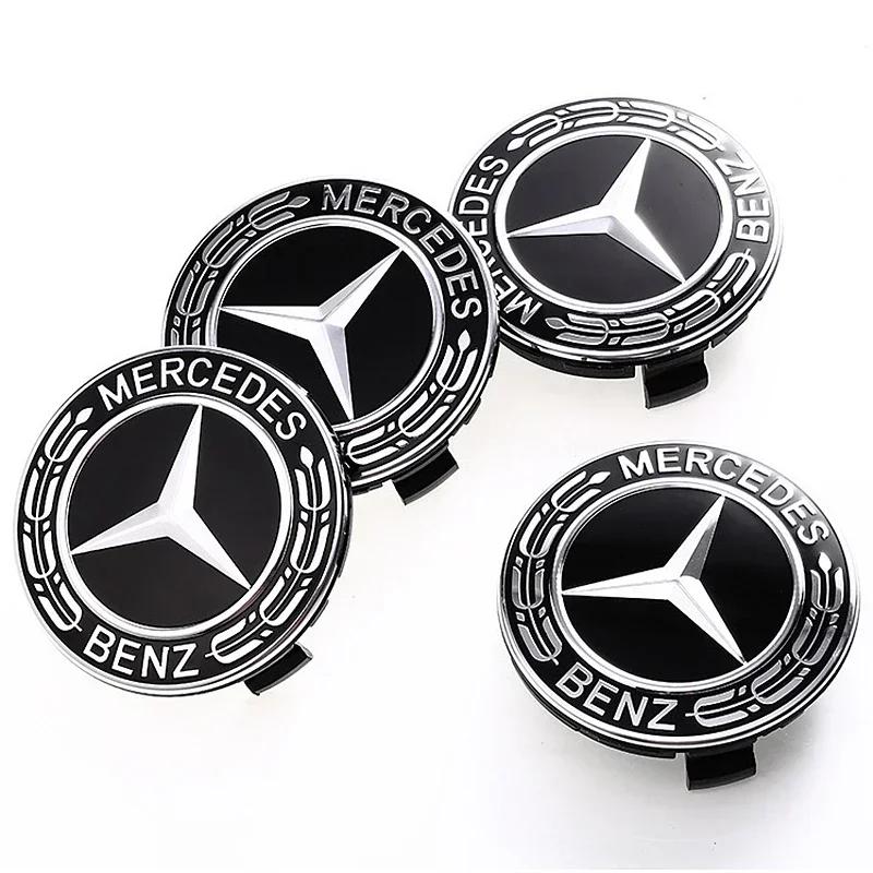 For Mercedes Benz 4PCS 75mm Metal Emblem Car Wheel Center Hub Cap Cover Badge For Mercedes Benz AMG GLK GLE GLC W203 W206 W220 W