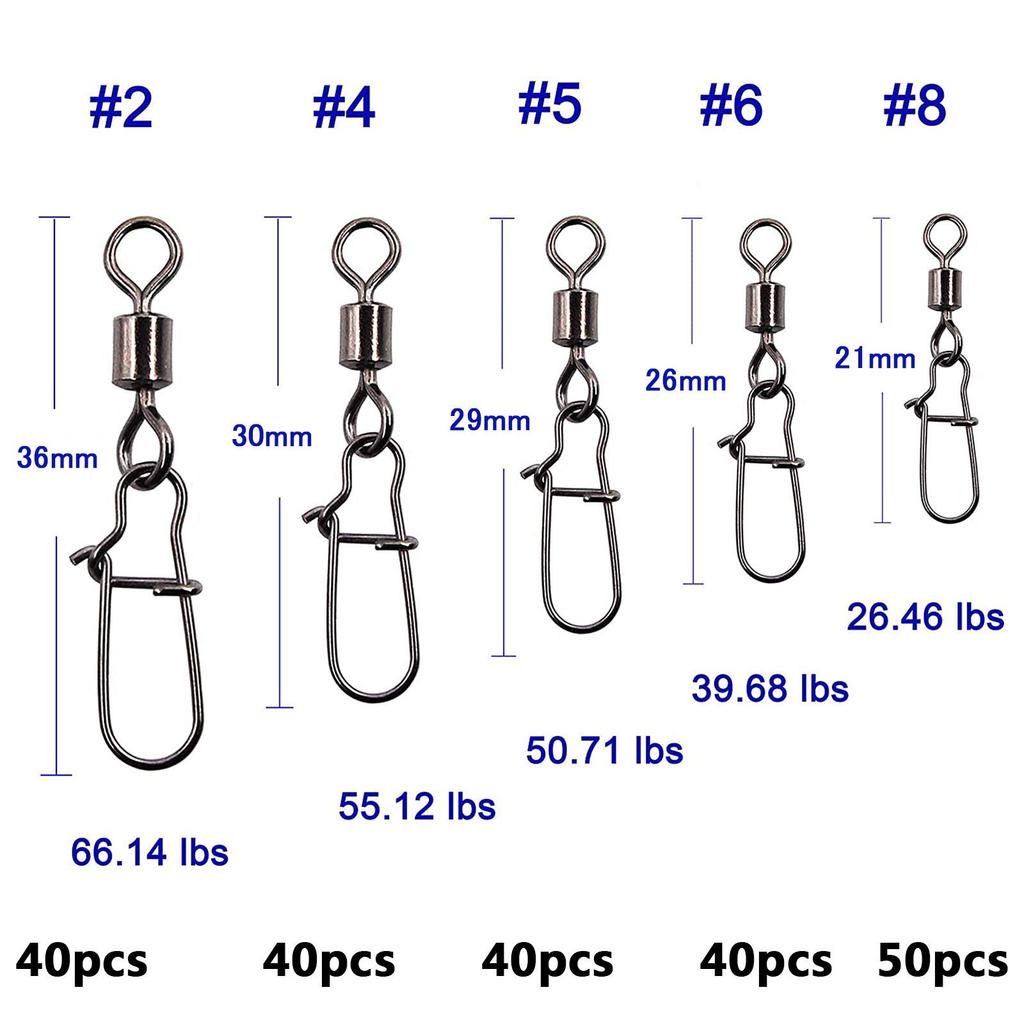 SHADDOCK Fishing Swivel Swivels with Rolling Swivels with Fishing Set of 5 Sizes Snaps, Snaps, Snaps, Connectors, 210,