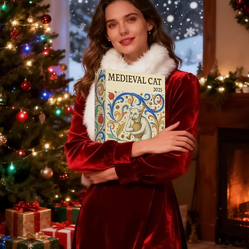 Medieval Cat Advent Calendar 2025,24 Day Christmas Countdown Calendar,Cat Christmas Tree Decoration Advent Calendars with 24 Different Kitten Designs,