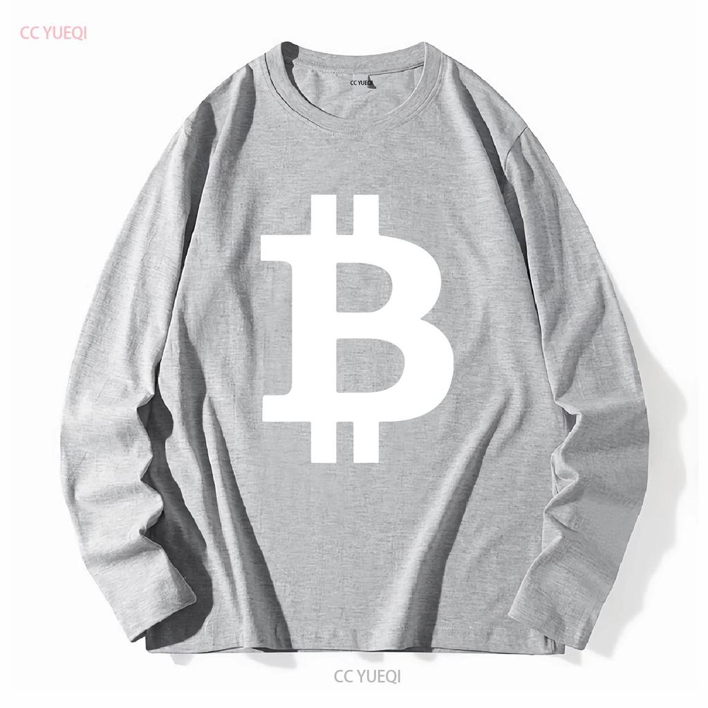 Футболка с логотипом Bitcoin с длинным или коротким рукавом винтажная стирка мужская дышащая эластичная универсальная повседневная с небольшим принтом