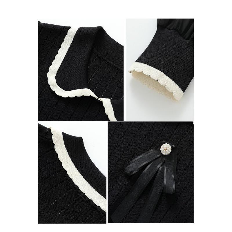 Вязаная футболка с кружевом Весна и Осень Новый стиль Кукольный воротник Вязаный свитер для женщин