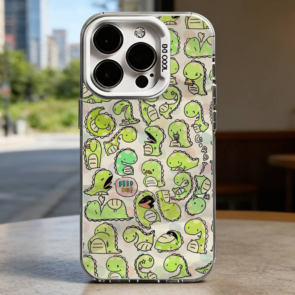 Cute Dinosaur White Shockproof Phone Case For iPhone 16,15,14,13,12,11,Pro,XS,Max,Plus,Mini,SE