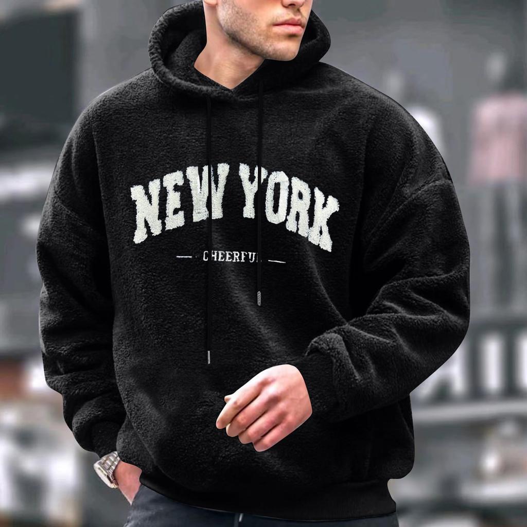Men's Solid Color Plush Sweatshirt Hoodie Men's Sports Large Size Casual Sweatshirt
