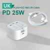 Зарядное устройство UK USB C для iPhone 15 14 13 Pro QC3.0 Quick Charge PD 25W Type C Быстрая зарядка Дорожное зарядное устройство Адаптер питания