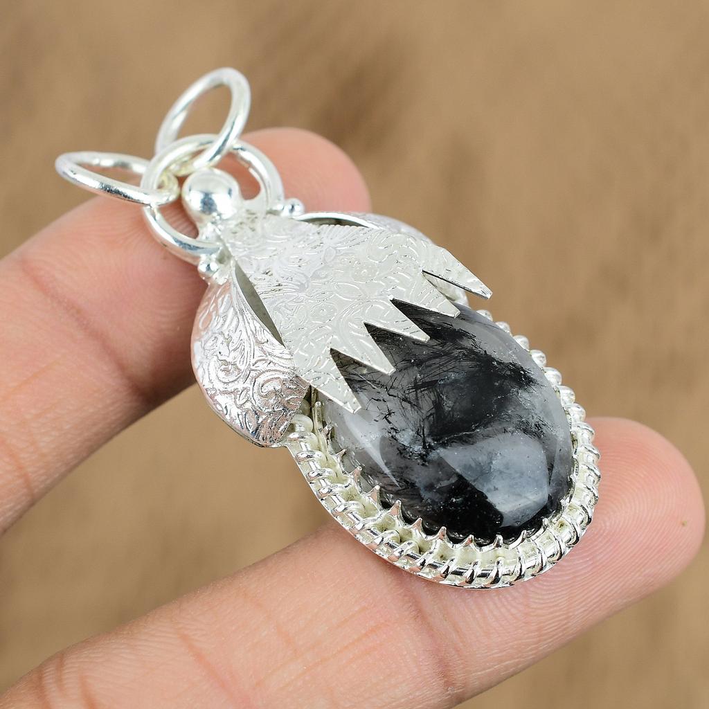 Подвеска из натурального черного рутилового драгоценного камня, ювелирное изделие из стерлингового серебра 925 пробы для женщин