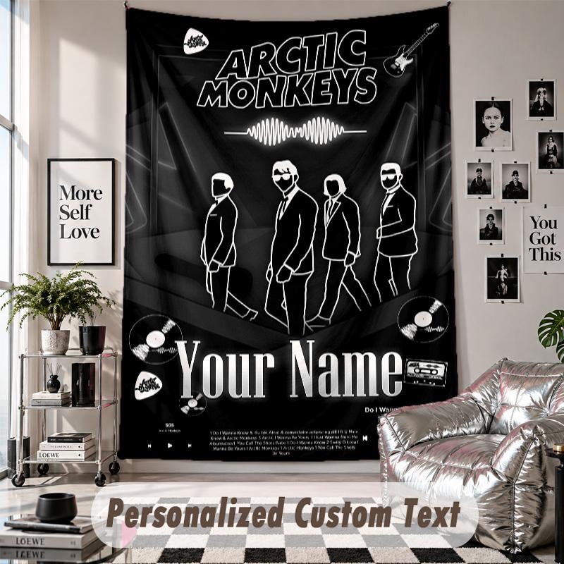 Wall Hanging Tapestry With Custom Name & Text, Arctic Monkeys Decorative Tapestry For Bedroom