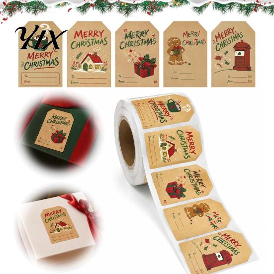 Festive Element Stickers 180PCS/Roll Christmas Label Stickers, Self-Adhesive Retro Paper Tags with Blank Gift Box Marking Writing Area, Decorative
