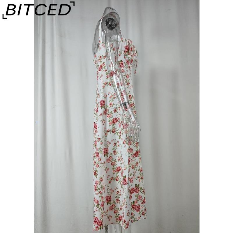 BITCED Женское платье: Элегантное платье без бретелек с цветочным принтом, разрезом и модным курортным стилем