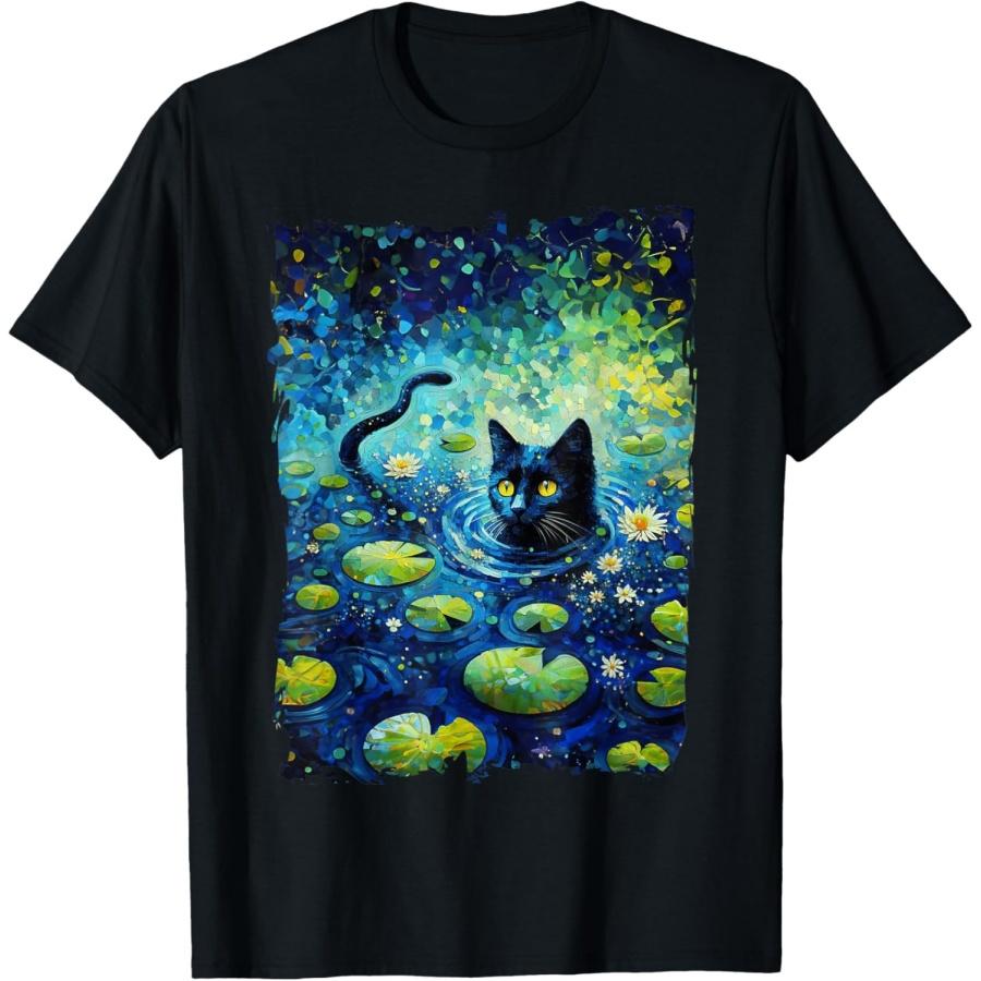 Черная кошка Моне Кошка Кувшинка Футболка(1)