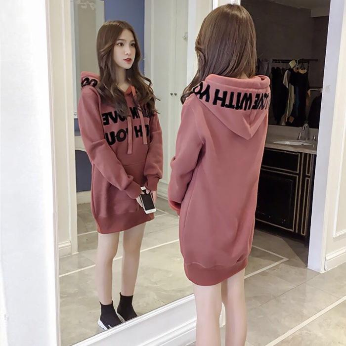 Korean Style Women's Hooded Sweatshirt, 2024 Autumn/Winter Collection: Mid-Length, Thickened, Loose Fit, Trendy Student Top
