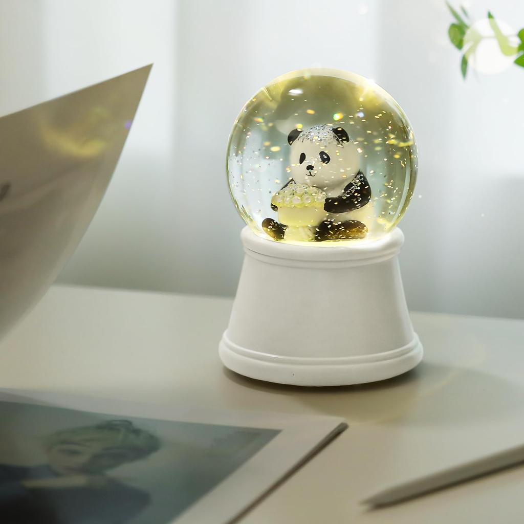 Snow Globe Lewondr Day Present Music Box Day Flower Box Snow Globe with LED Light Interior Celebration Present Panda Holding a Rose White Mother's