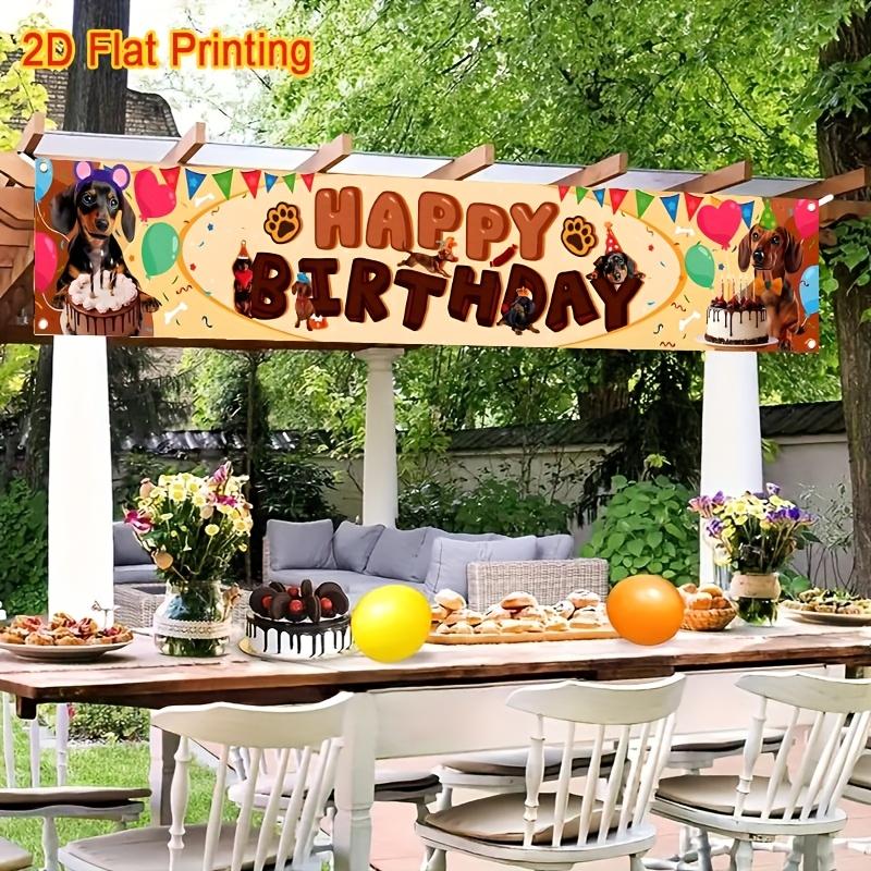 Happy Birthday Dachshund Dog Banner, Dog Motif Design, Polyester Outdoor Indoor Celebration Decoration