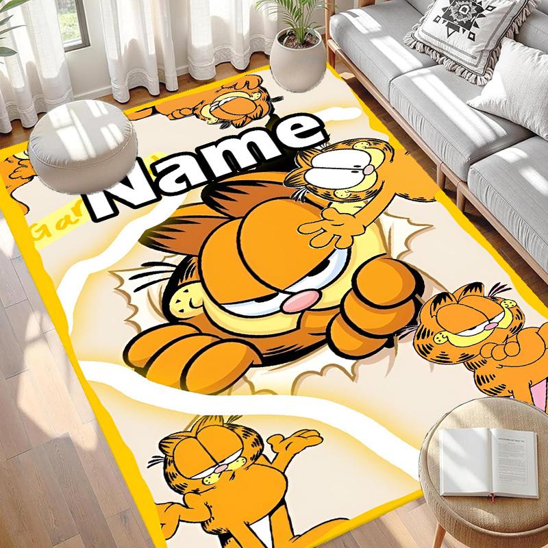 Custom Name Personalized Garfield Print Carpet, Versatile Home Decor Rug, for Playroom, Apartment, Balcony, Entryway, Hallway Gift