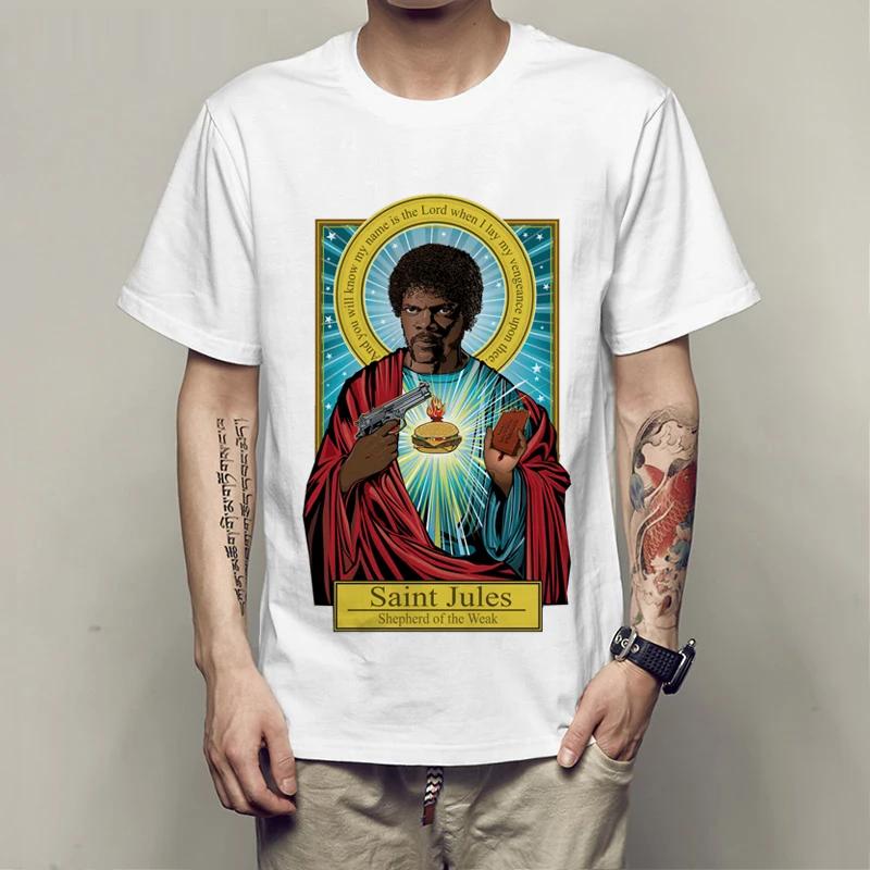 Newest Fashion Brand Pulp Fiction T Shirt Saint Jules Print T Shirt Summer Short Sleeve Shirts Tops Catholicism Tees T-shirt Tees