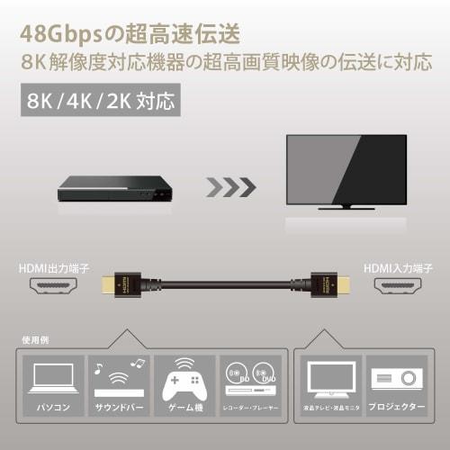 Elecom Кабель HDMI 2.1 Ультравысокая скорость ??3 м [Сверхвысокая скорость ??Сертифицированный продукт HDMI-кабеля] 8K (60Гц) 4K (120Hz) Сверхвысокая скорость 48 Гбит/с??[PS5 / ПС