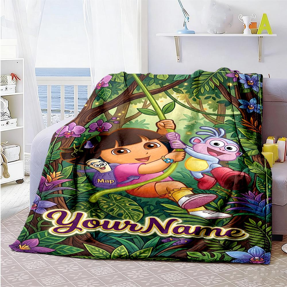 Dora Explorer Customize Your Name Blanket Lightweight Customizable Blanket Soft Warm Cozy for Picnics Home Decor Seaside Office Ideal for All Seasons