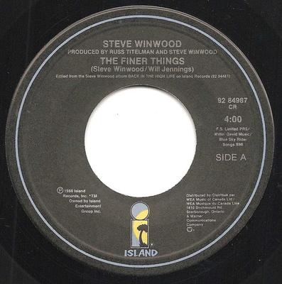 7-дюймовая пластинка STEVE WINWOOD - The Finer Things 9284987 Island Records 1986 Канада Танцевальная и Электронная Музыка Б/у
