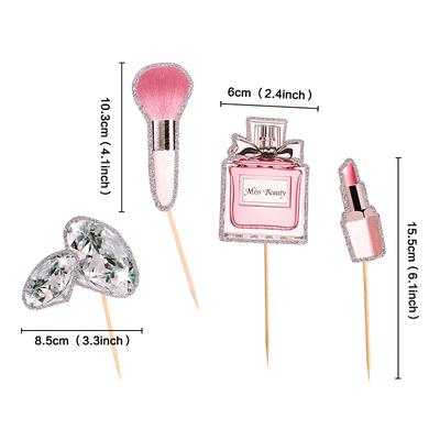 7 шт. Топперы для кексов с макияжем, блестящие, косметика, помада, ресницы, топперы для торта, королева, парфюм, ресницы, бриллиант, кисть, набор топперов для торта