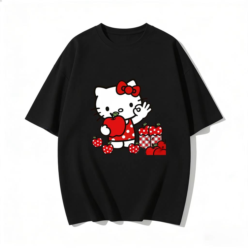 2026 новый летний милый графический топ HelloKitty повседневный хлопковый топ с коротким рукавом для женщин и девочек Каваи мультяшный принт Streetwear