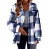 Autumn and Winter Women's Pocket Plaid Fleece Jacket Button Plush Coat
