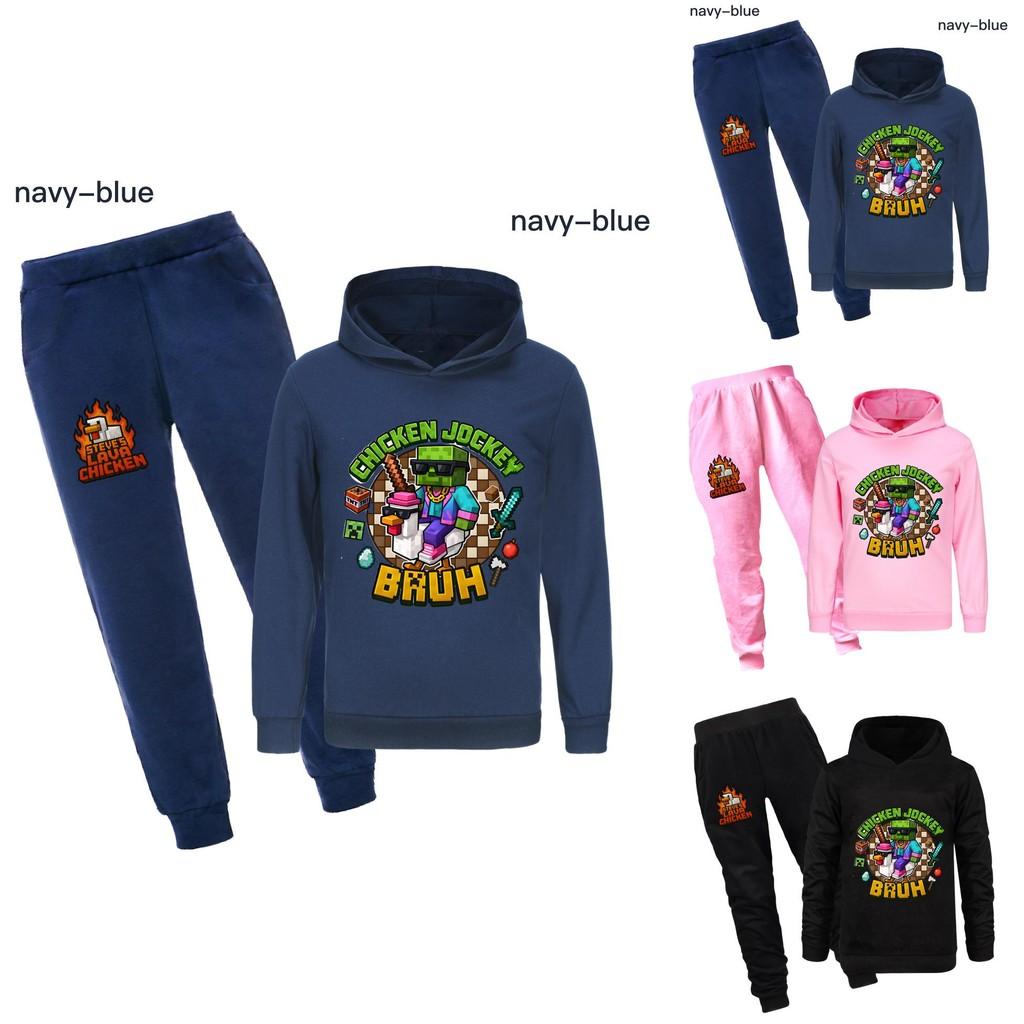 Minecraft Chicken Jockey Childrens Cartoon Hoodie And Pants Set With Cotton Fabric For Casual Winter Wear