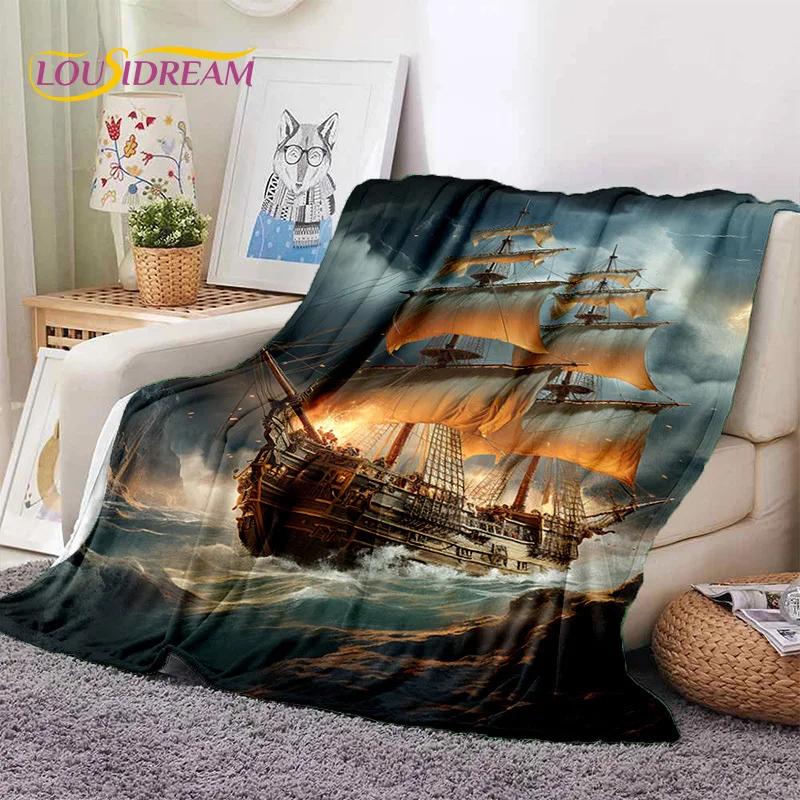 Ancient Pirate Ship Boat,Barque,Sailboa Soft Flannel Blanket,Throw Blanket Comfortable Blanket for Picnic Beds Sofa Home Bedroom