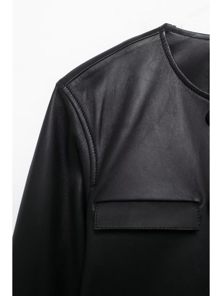 Весна 2025 Женский стильный европейский и американский комплект из короткой кожаной куртки и юбки