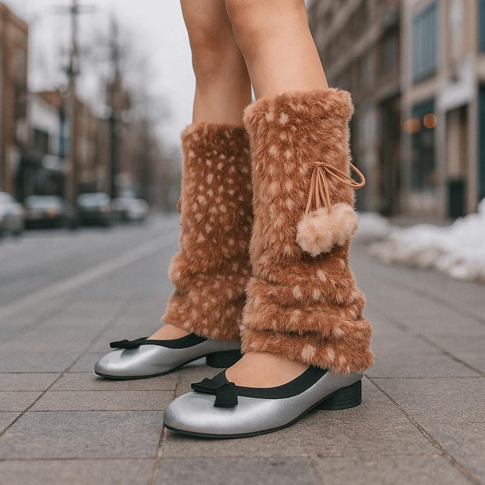 Fawn Dot Lolita Boots Cover Fur Ball Mid-calf Socks Foot Cover Knee High Girls Socks Autumn/Winter
