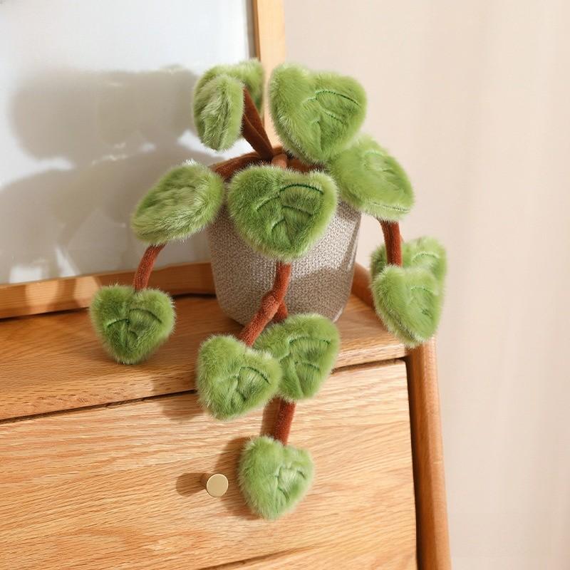 Polyester Faux Green Fern Plant With Soft Short Plush For Desk Decor And Gift